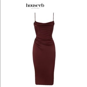House of CB Satin Anja Dress in Burgundy